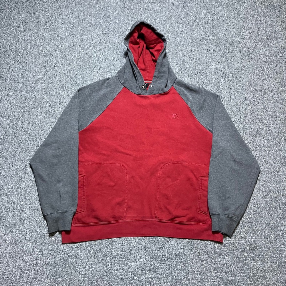 Starter Hoodie Large Red Grey Raglan Color Block Pullover Sweatshirt Mens‎ L